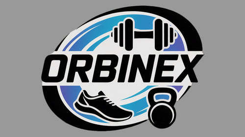 Orbinex logo with gym equipment on a light gray background
